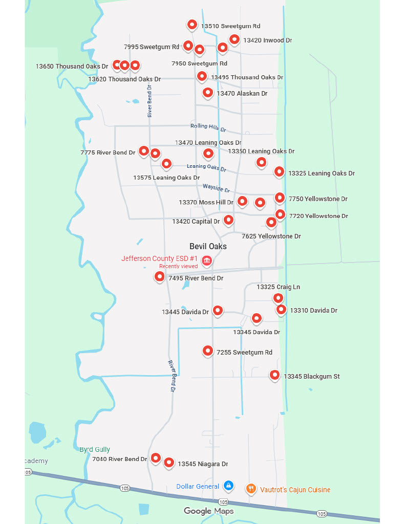 Map of houses participating in garage sale
