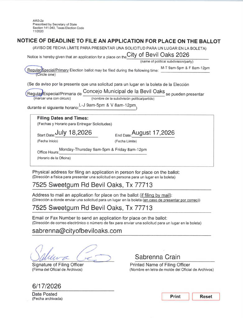 Notice of deadline to file for place on the ballot