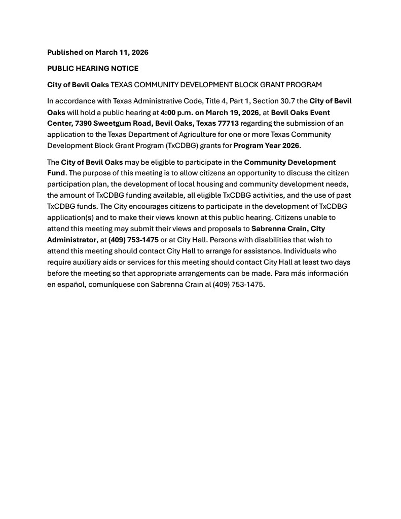 TxCDBG Project Public Hearing Notice